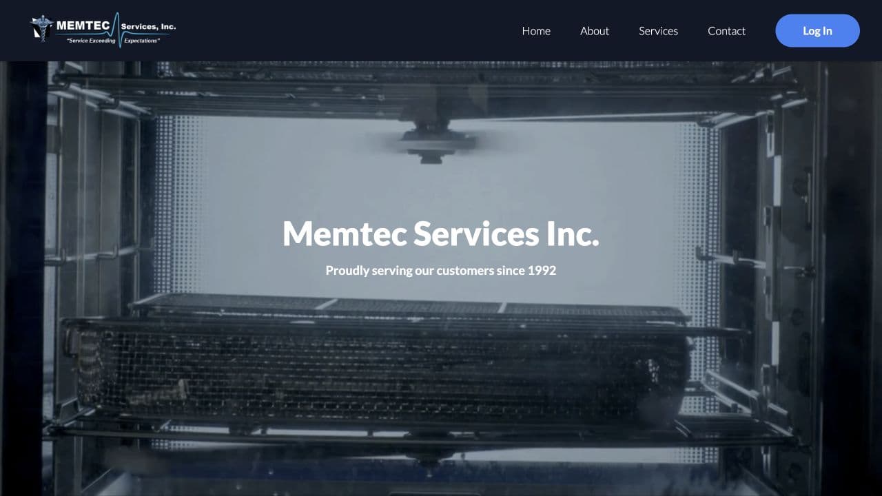 Memtec Services live website homepage